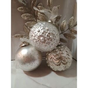 Rachel Ashwell Large Silver Glass Christmas Ornaments Set 6